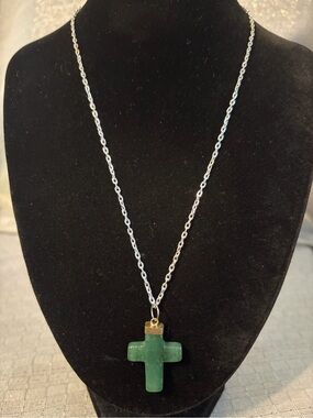 Green Cross Pendant Necklace - Women Jewelry